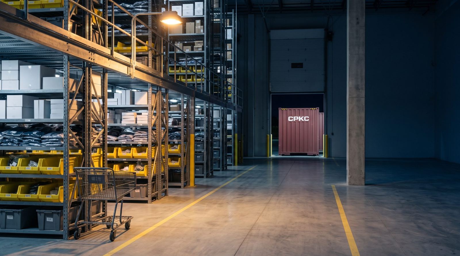 Intermodal Rail Shipping for E-Commerce Distribution 1 Wide dark industrial rail scene