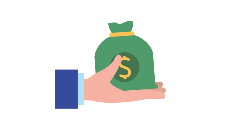 hand holding a green bag of money graphic