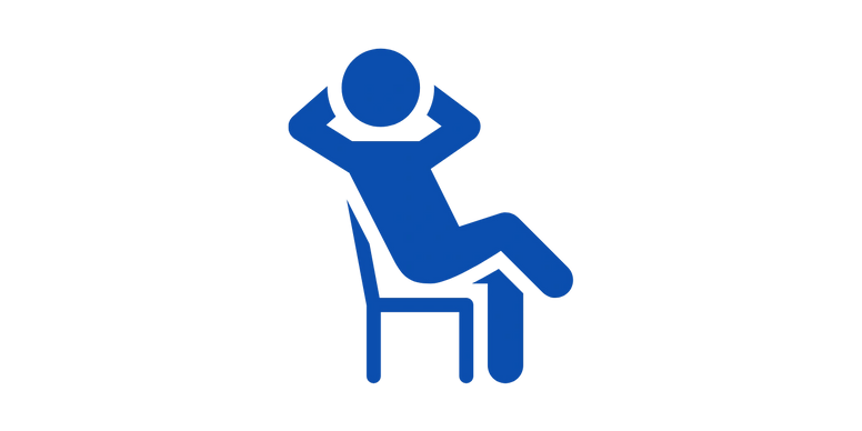 blue stickman sitting in chair with arms behind head graphic