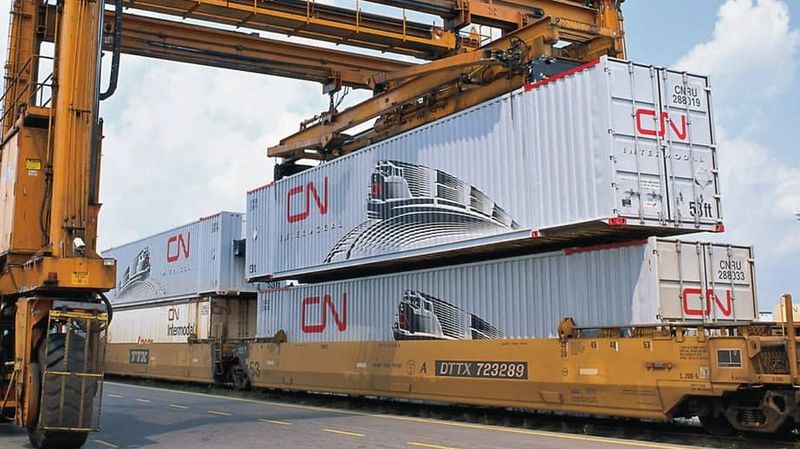 two grey CN rail shipping containers