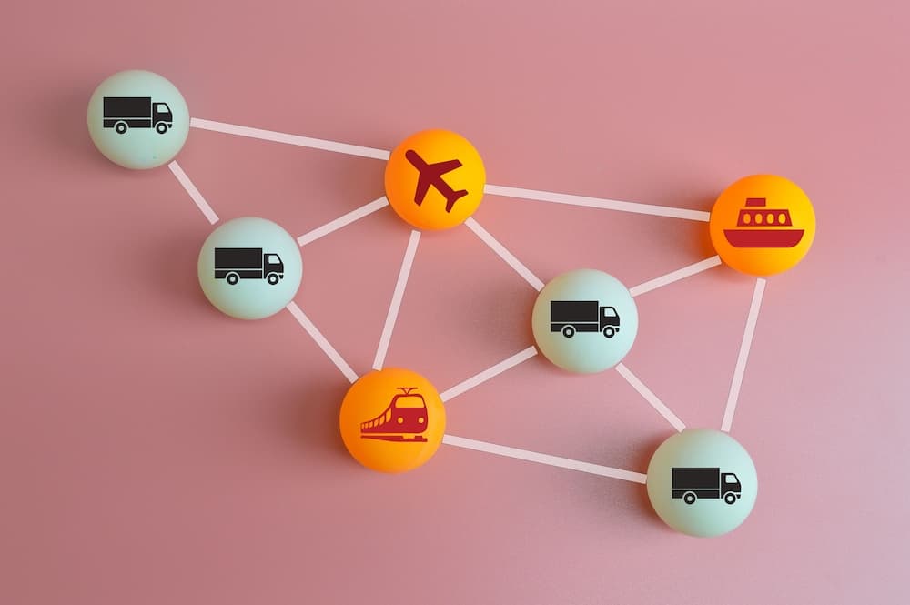 different modes of intermodal transportation depicted in circles connected by lines
