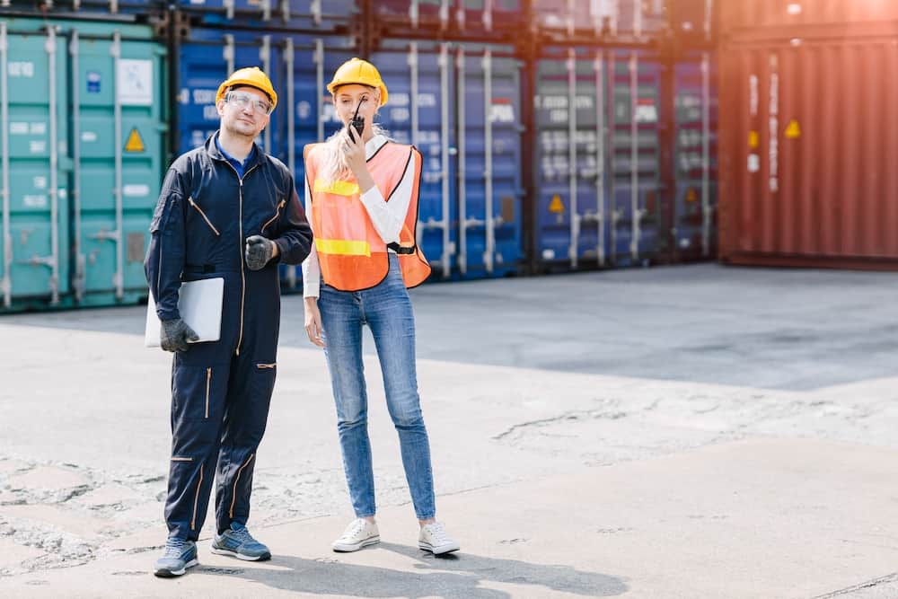 logistics workers in container shipping yard