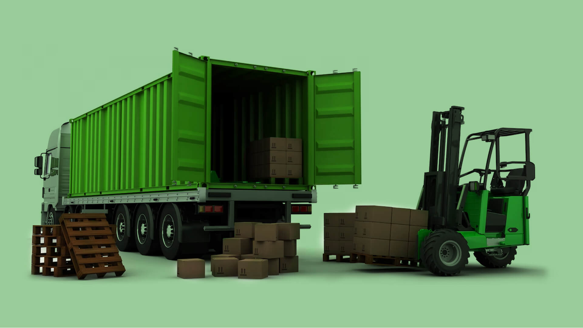 Green Truck and forklift Shipment Consolidation And Deconsolidation