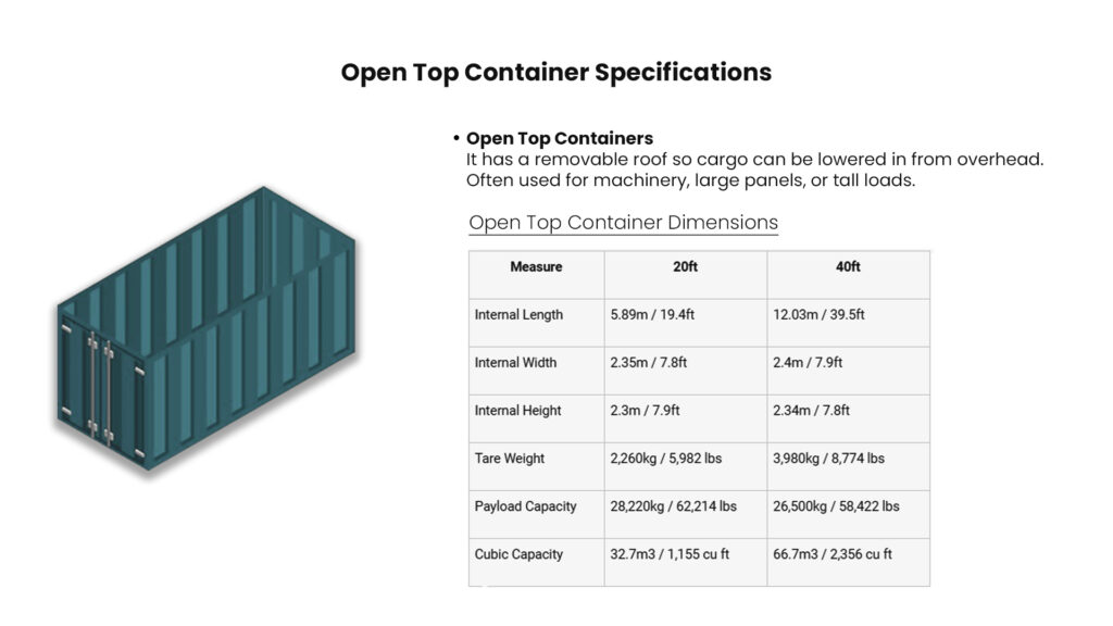 Open Top Containers Dimensions