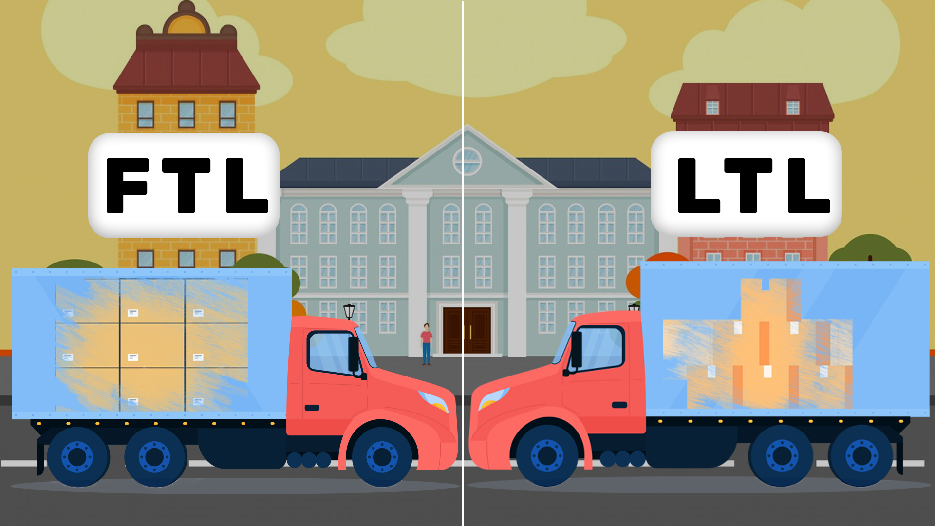 Two Shipping truck facing each other, LTL Vs FTL Shipping in Canada