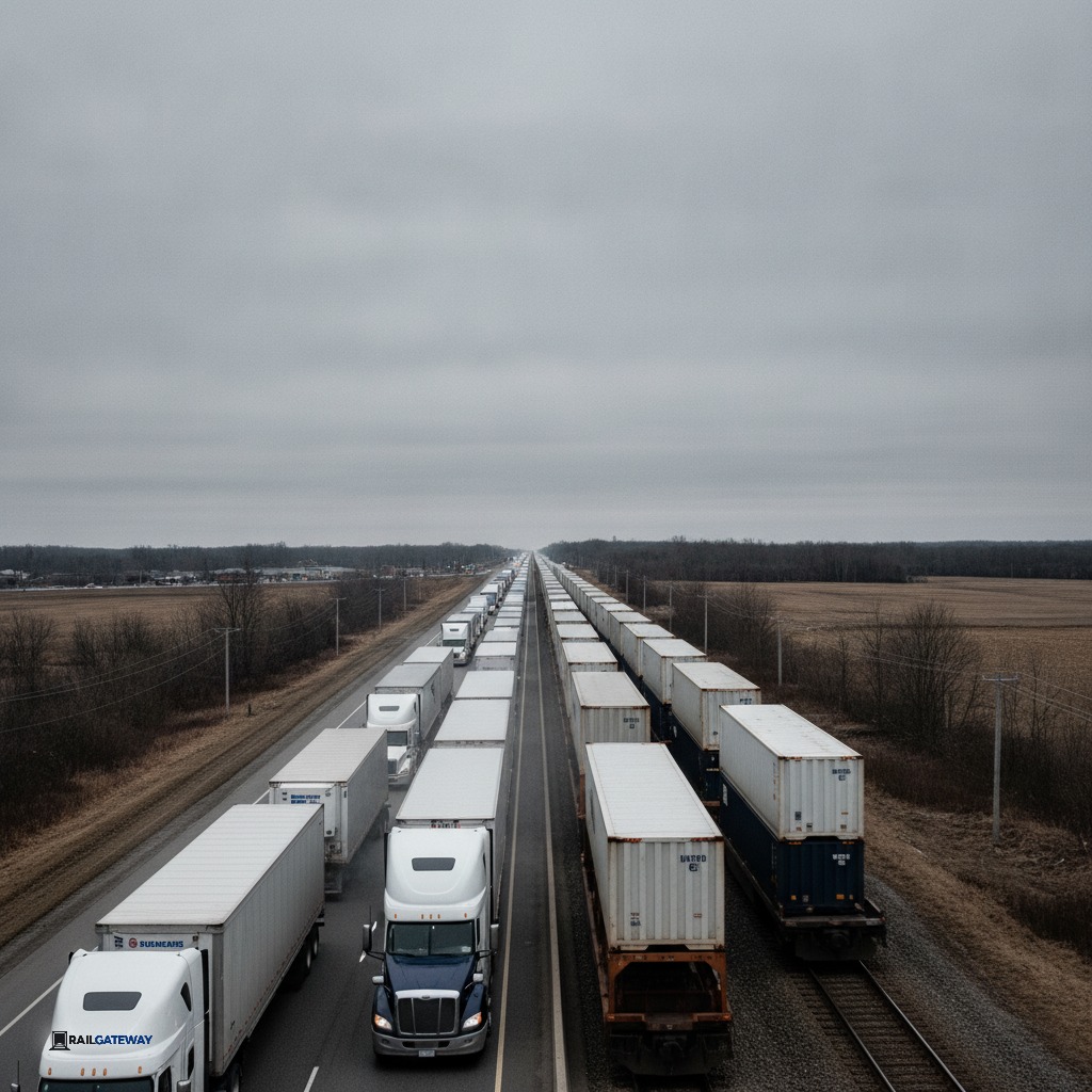 Close up of a 53-foot container being loaded to reduce scope 3 emissions freight